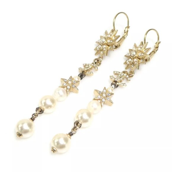 Auth CHANEL CC Logo Pierce Earrings Gold/Off White Metal/Faux Pearl - Picture 1 of 16